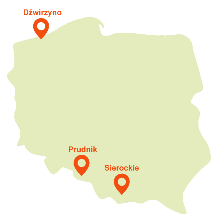 Mapa z lokalizacjami kolonii i obozów - Sierockie, Prudnik i Dźwirzyno